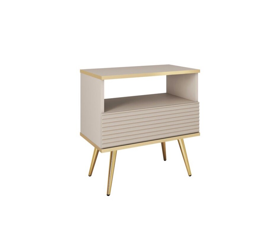 ArtPS Nočný stolík BIJOU S-54 MDF | béžová / zlaté nohy