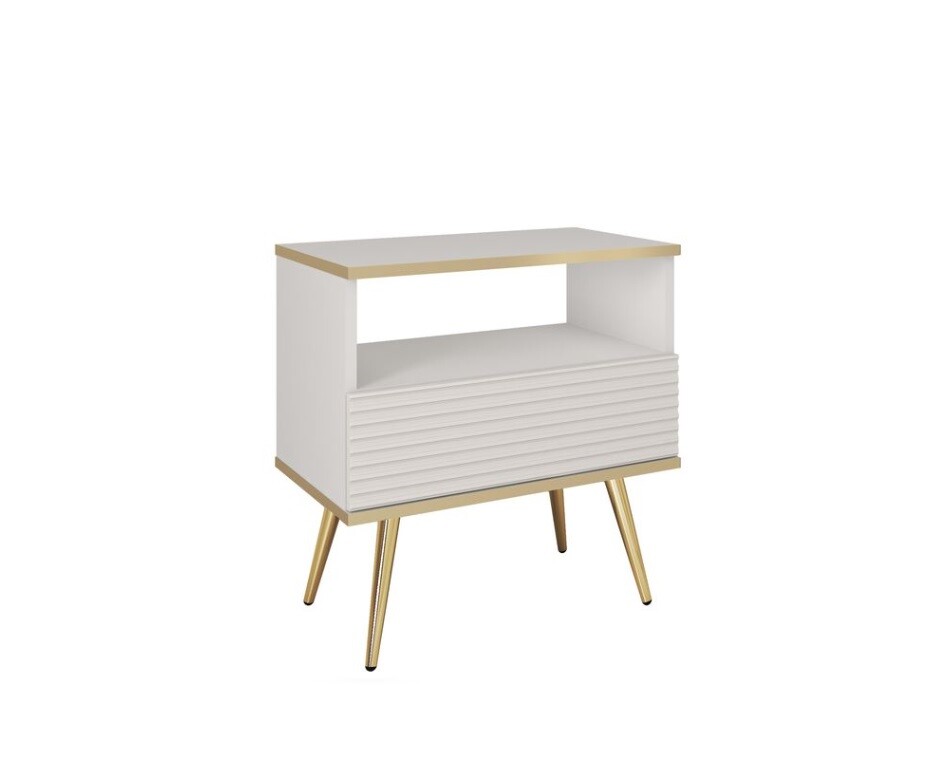 ArtPS Nočný stolík BIJOU S-54 MDF | biela / zlaté nohy