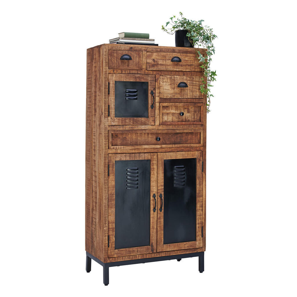 Landscape VYSOKÁ KOMODA, mangové drevo, hnedá, čierna, 80/165/40 cm