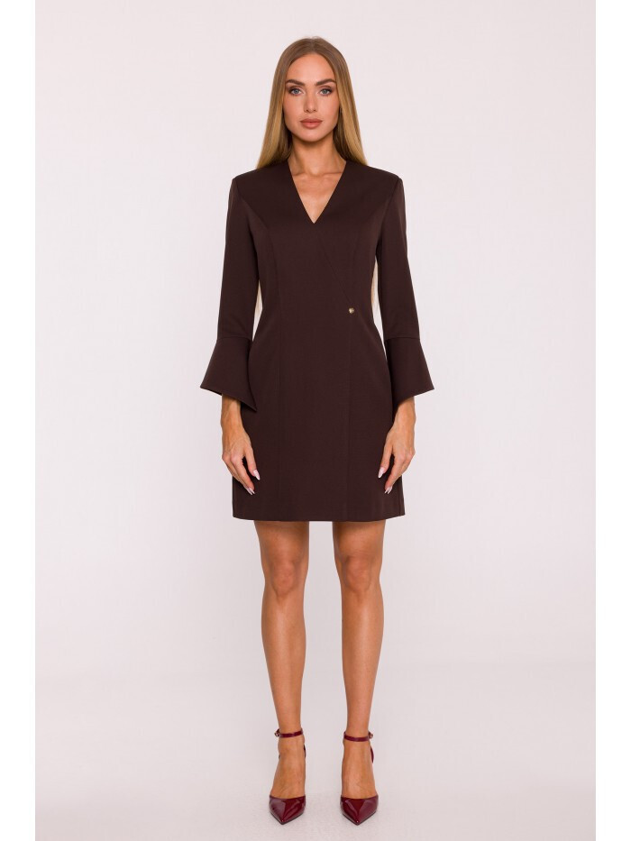 M876 Šaty so širokými manžetami - hnedé EU S