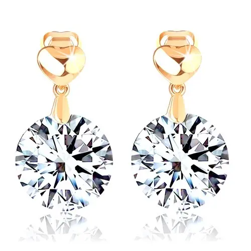 Náušnice v žltom 14K zlate - vypuklé srdiečko, veľký číry zirkón