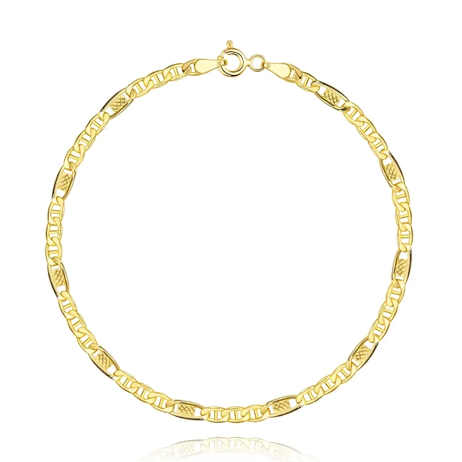 Náramok zo 14K zlata s oválnymi článkami a mriežkovaným obdĺžnikom, 200 mm