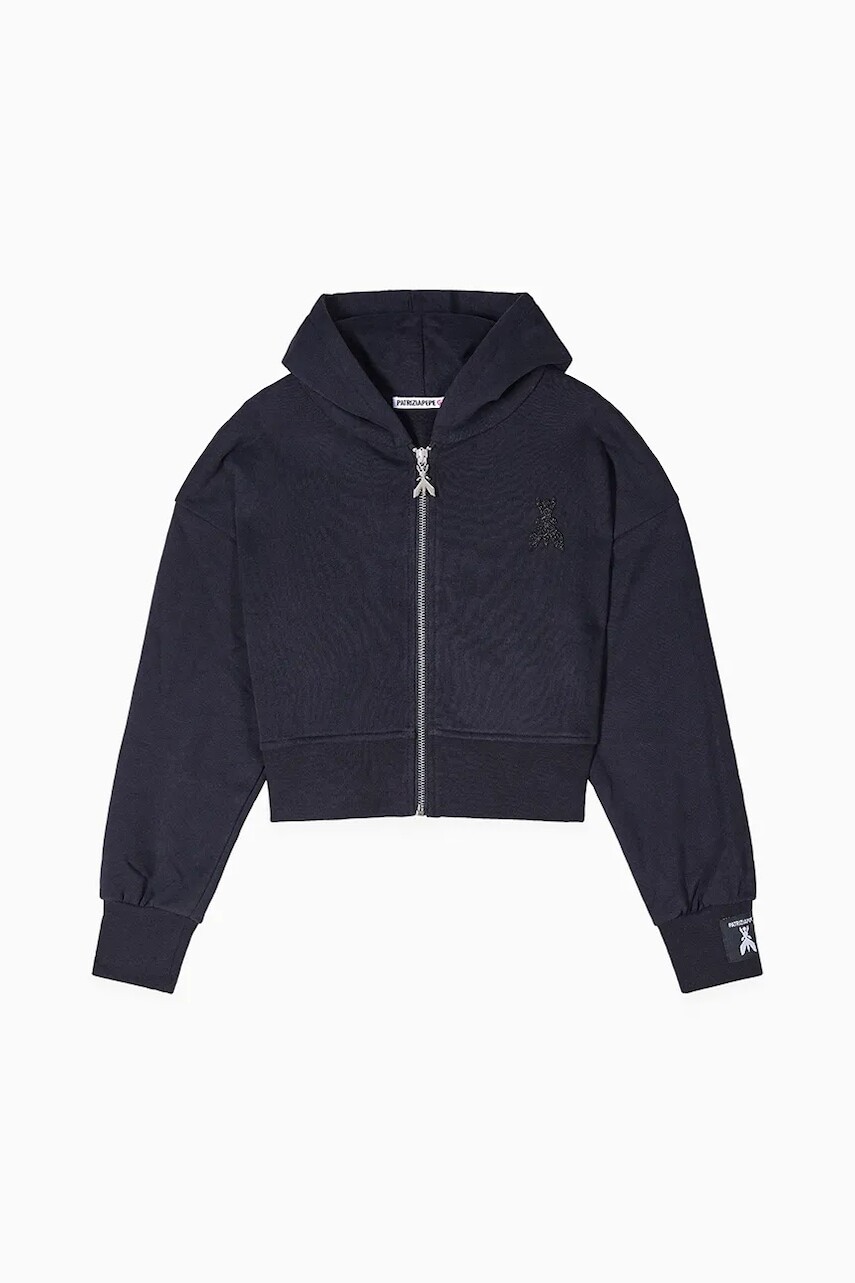 Detská bavlnená mikina Patrizia Pepe J046 čierna farba, s kapucňou, jednofarebná, 7M0823