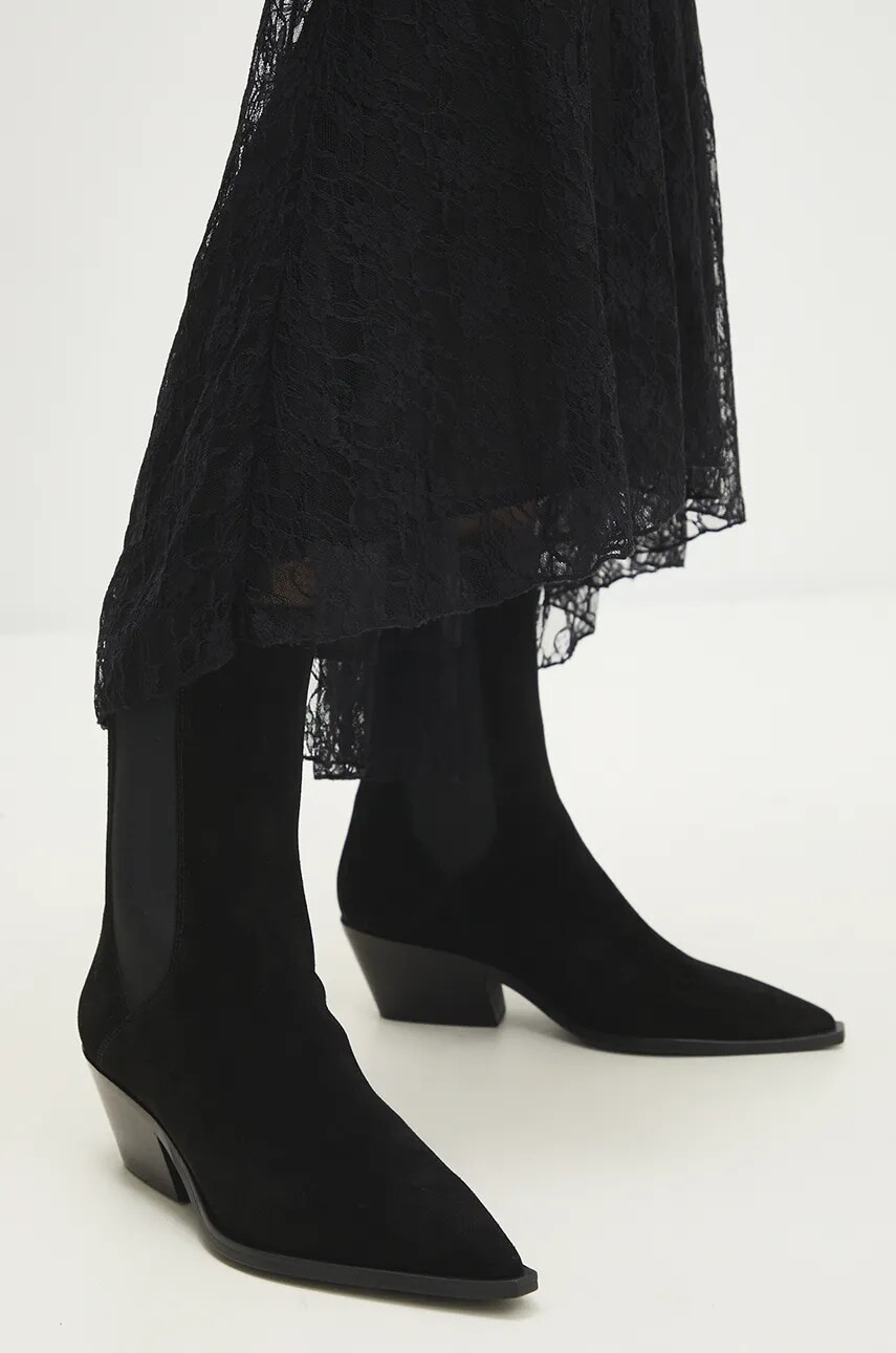 Semišové topánky chelsea Answear.LAB dámske, čierna farba, na podpätku, jemne zateplené