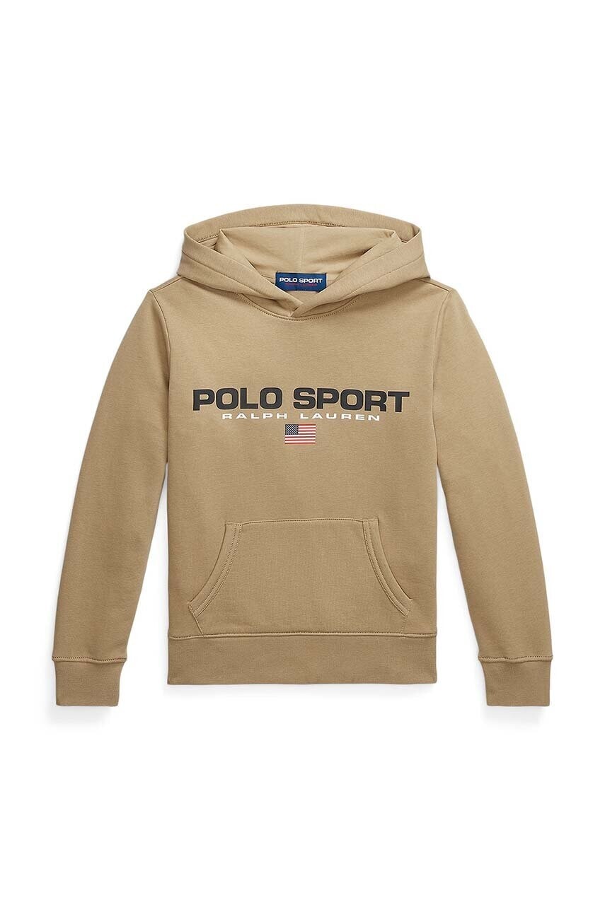 Detská mikina Polo Ralph Lauren béžová farba, s kapucňou, s potlačou, 323962111003