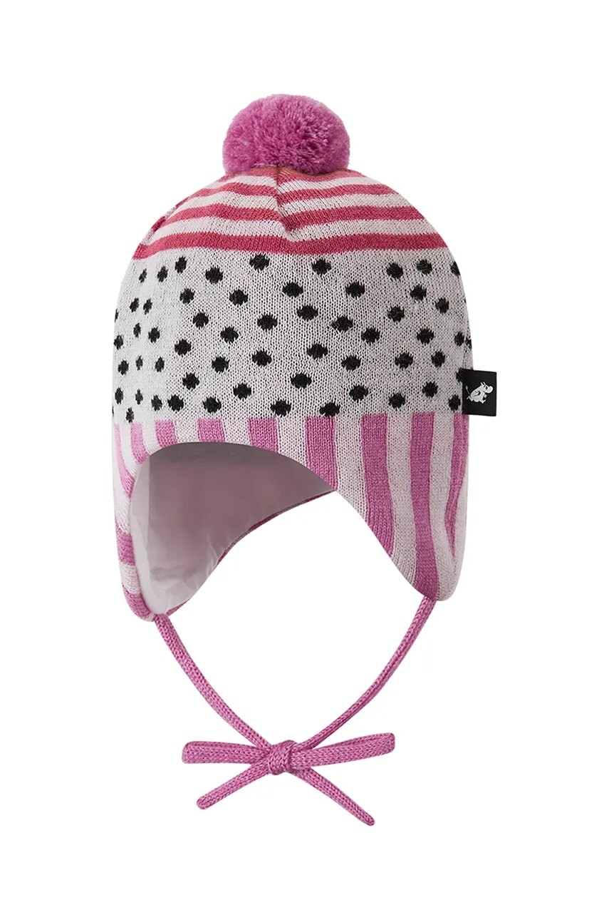 Detská čiapka s prímesou vlny Reima Moomin Yngst ružová farba biela, vlnená, 5300201B