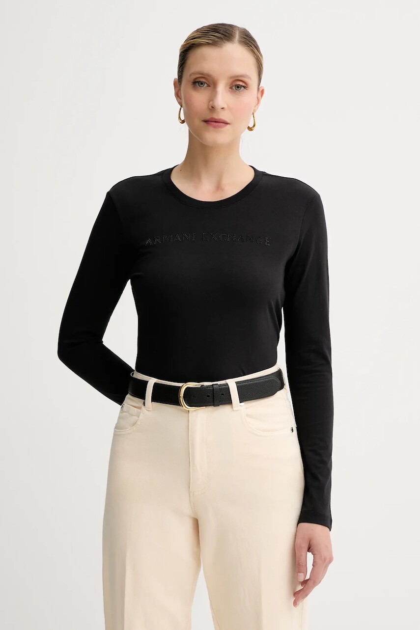 Bavlnené tričko s dlhým rukávom Armani Exchange čierna farba, 6DYT38 YJDGZ