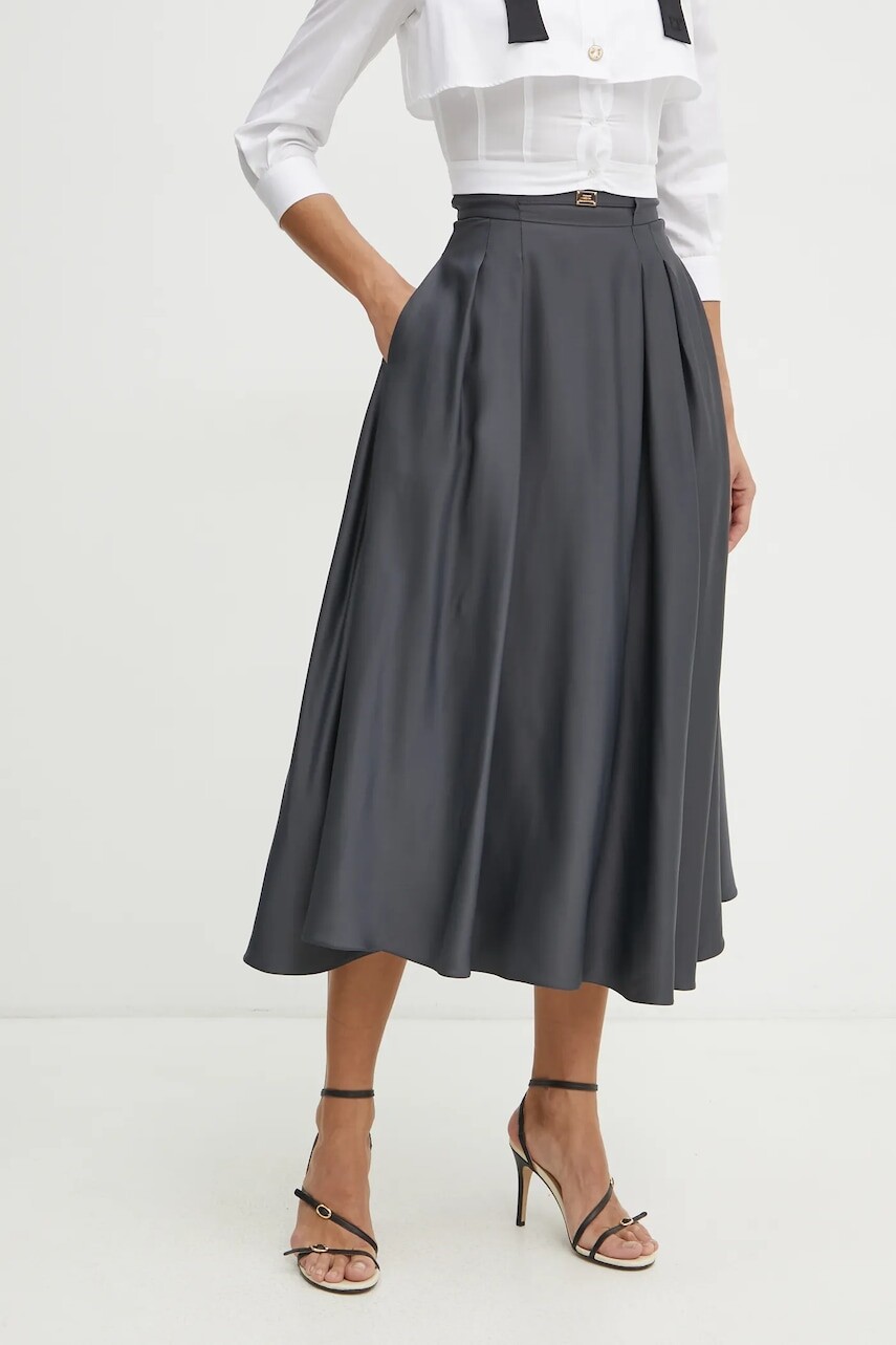 Sukňa Elisabetta Franchi šedá farba, maxi, áčkový strih, GO09851E2