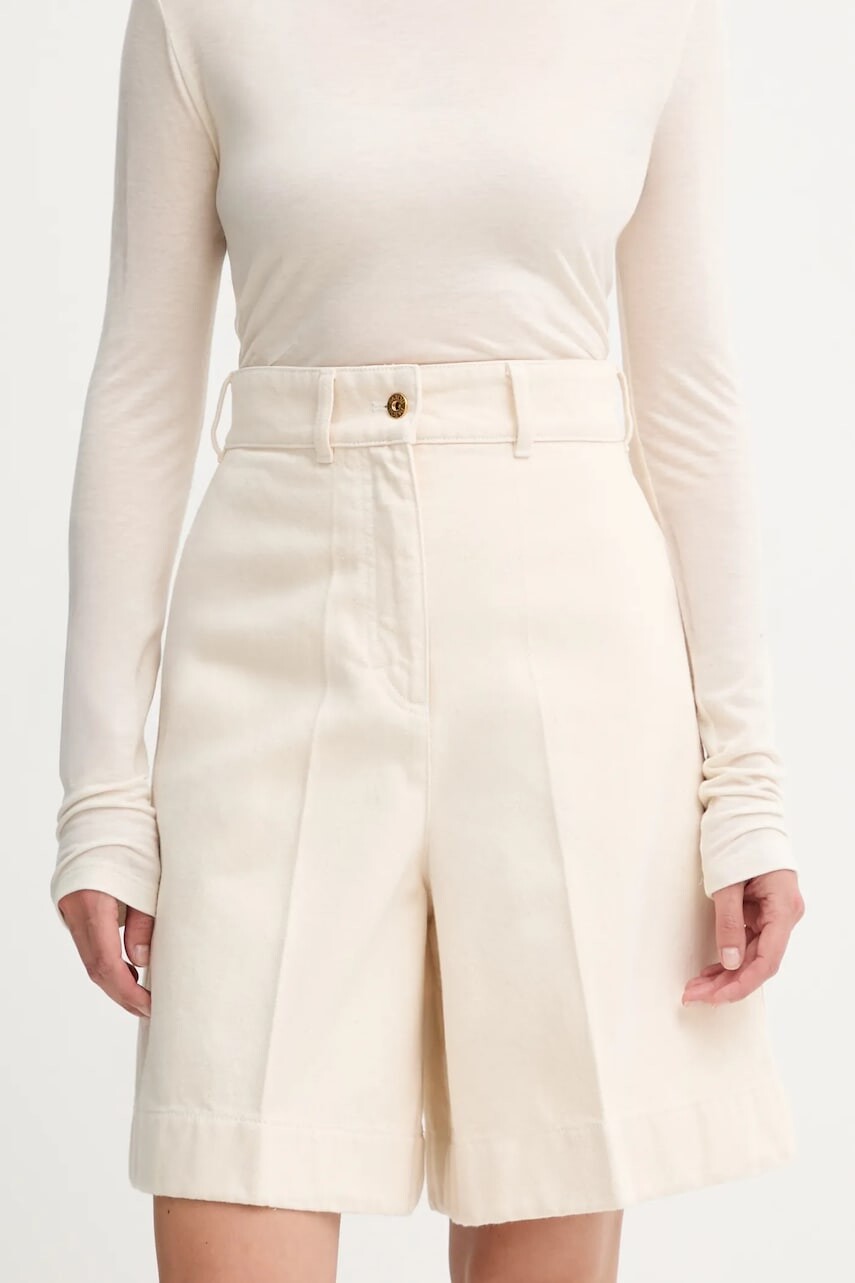 Rifľové krátke nohavice Patou dámske, béžová farba, jednofarebné, vysoký pás, TR0520178