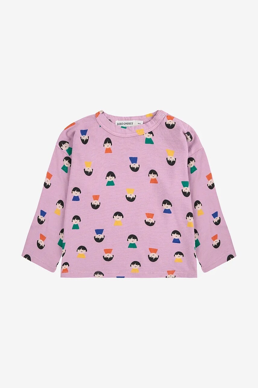 Detské bavlnené tričko s dlhým rukávom Bobo Choses Game Pawns fialová farba, s potlačou, 225AB039