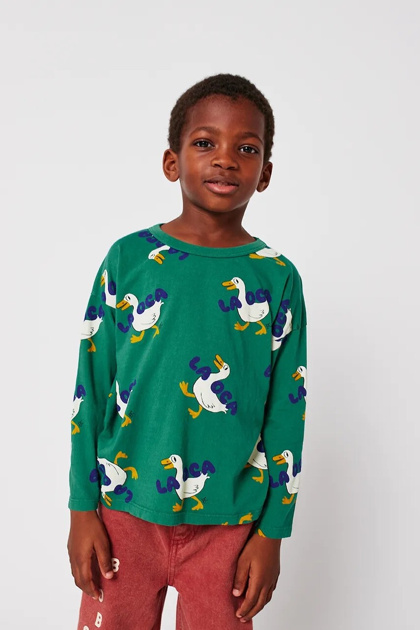 Detská bavlnená košeľa s dlhým rukávom Bobo Choses La Oca zelená farba, vzorovaná, 225AC012