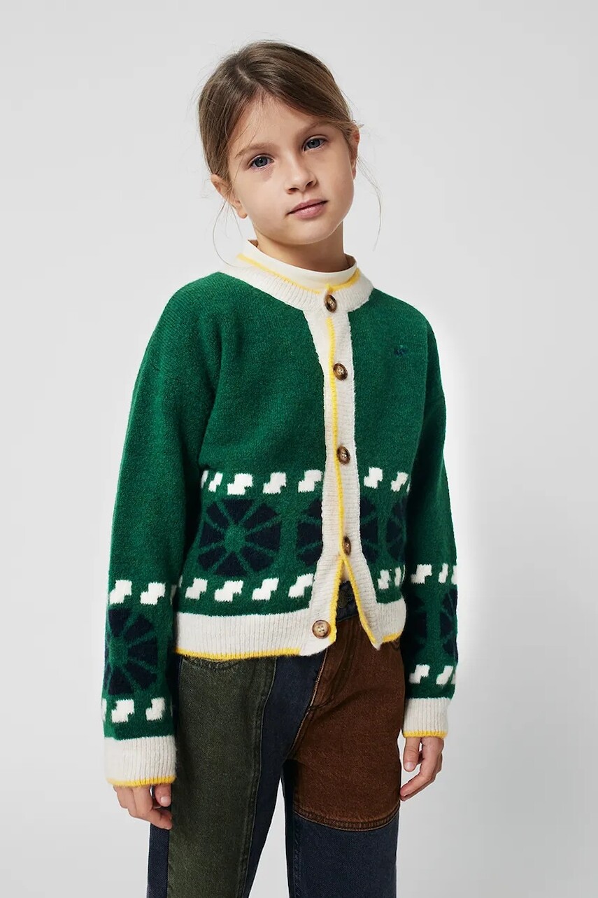 Detský kardigan s prímesou vlny Bobo Choses Kaleidoscope zelená farba, teplý, 225AC114