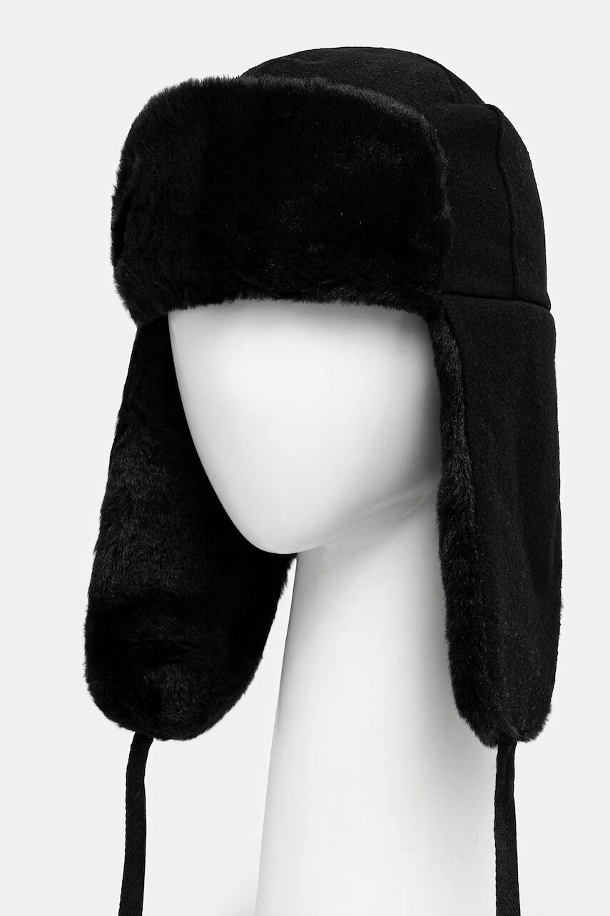 Čiapka s prímesou vlny Kangol Wool Ushanka K0102FA.BLACK-BLACK, čierna farba, z hrubej pleteniny