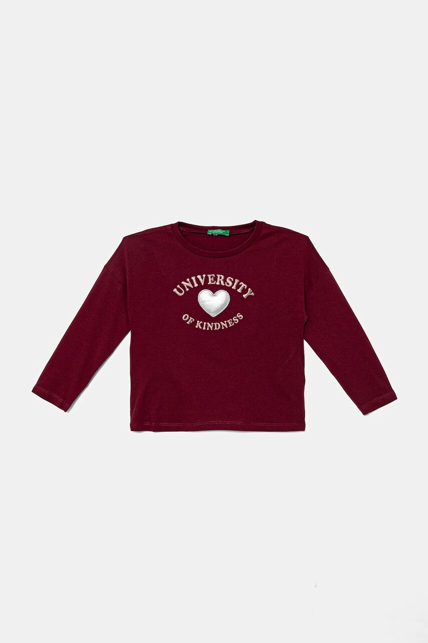 Detská bavlnená košeľa s dlhým rukávom United Colors of Benetton bordová farba, 3I1XG10KL