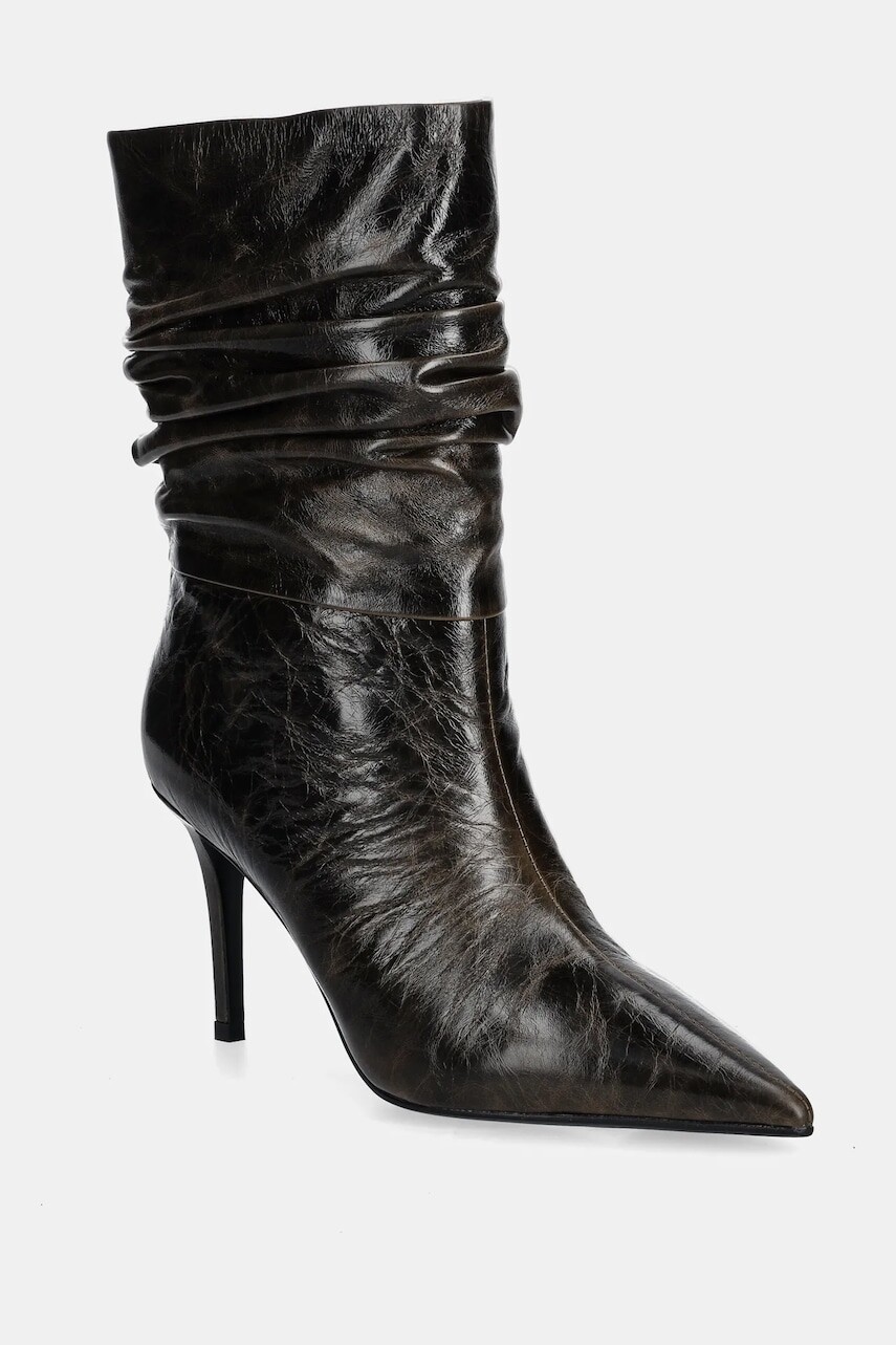 Kožené členkové topánky Answear.LAB hnedá farba, na vysokom podpätku