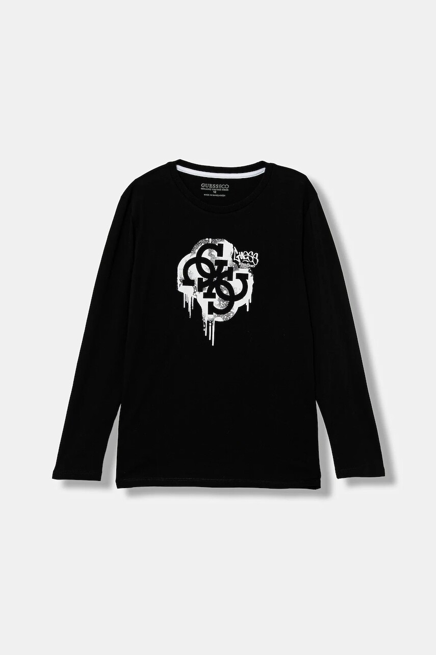 Detská bavlnená košeľa s dlhým rukávom Guess čierna farba, s potlačou, L5BI01 I3Z14