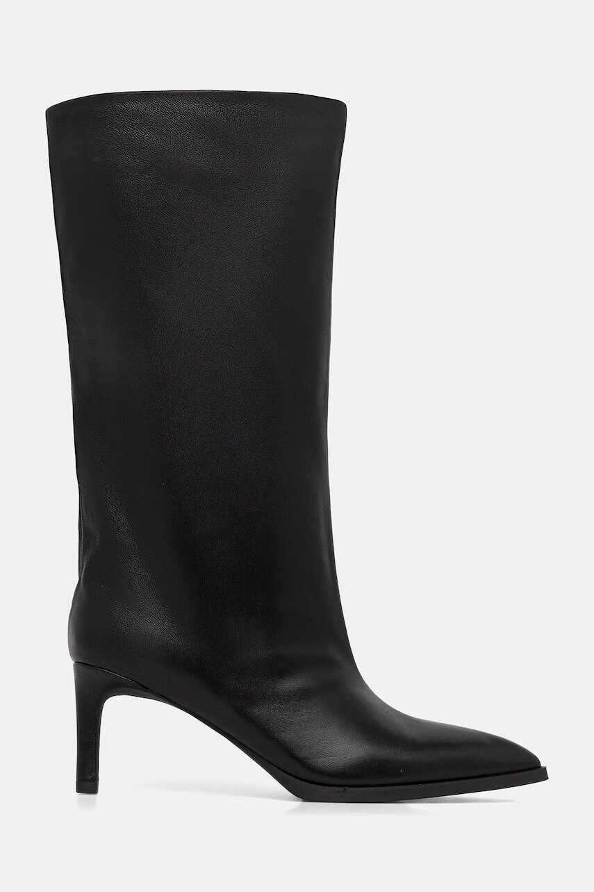 Kožené čižmy Answear.LAB čierna farba, na vysokom podpätku