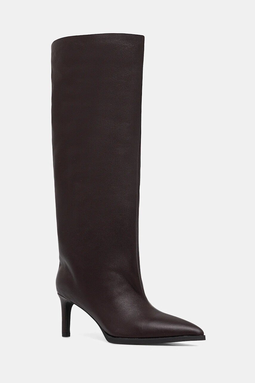 Kožené čižmy Answear.LAB bordová farba, na vysokom podpätku