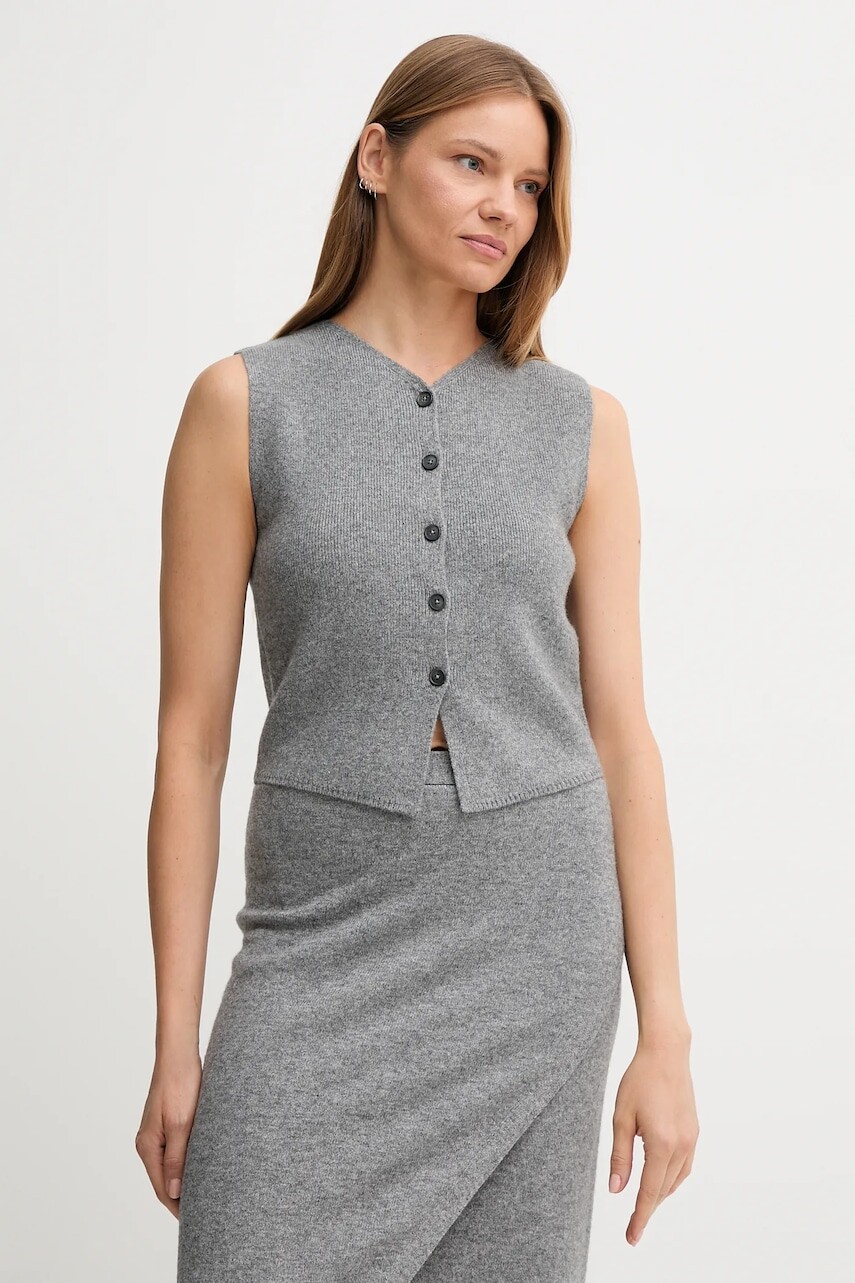 Vlnená vesta OUI šedá farba, ľahký, 86170