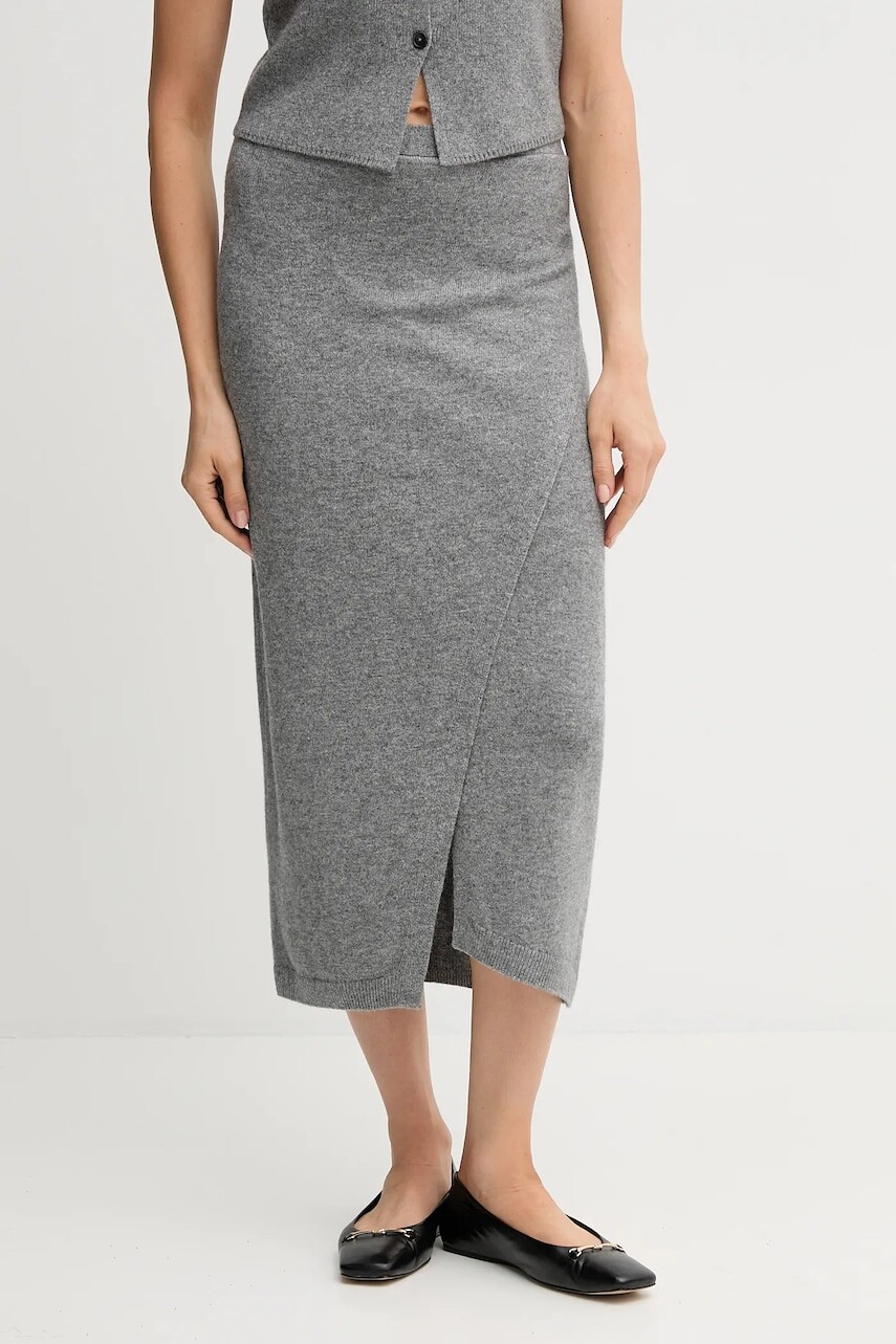 Vlnená sukňa OUI šedá farba, maxi, puzdrová, 88299
