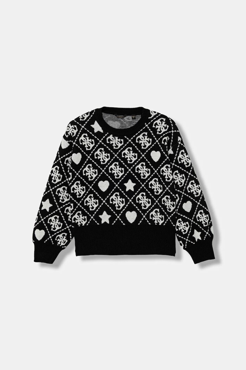 Detský sveter s prímesou vlny Guess čierna farba, ľahké, J5BR02 Z3K10