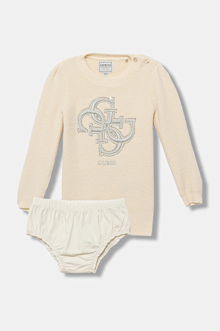 Šaty pre bábätká Guess béžová farba, mini, rovný strih, A5BK01 Z3220