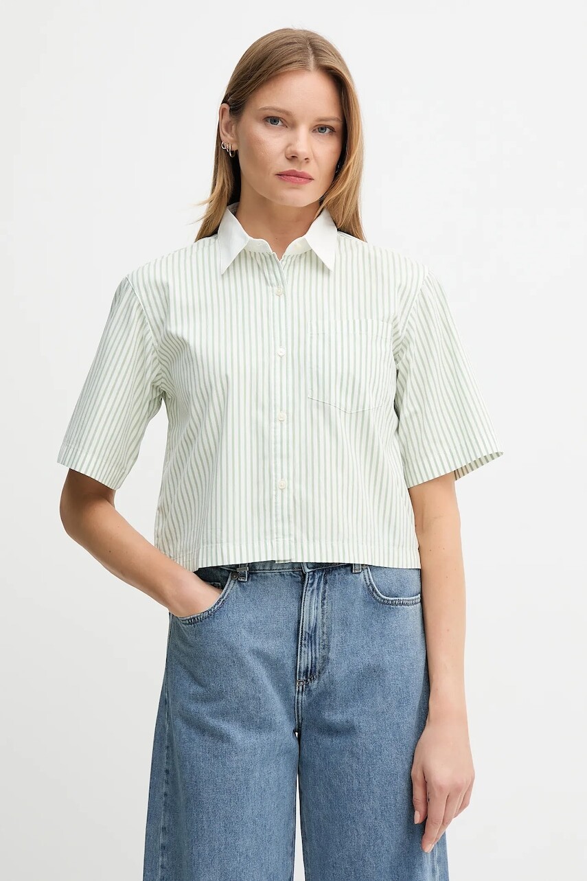 Bavlnená košeľa United Colors of Benetton zelená farba, voľný strih, s klasickým golierom, 59T7DQ0CI