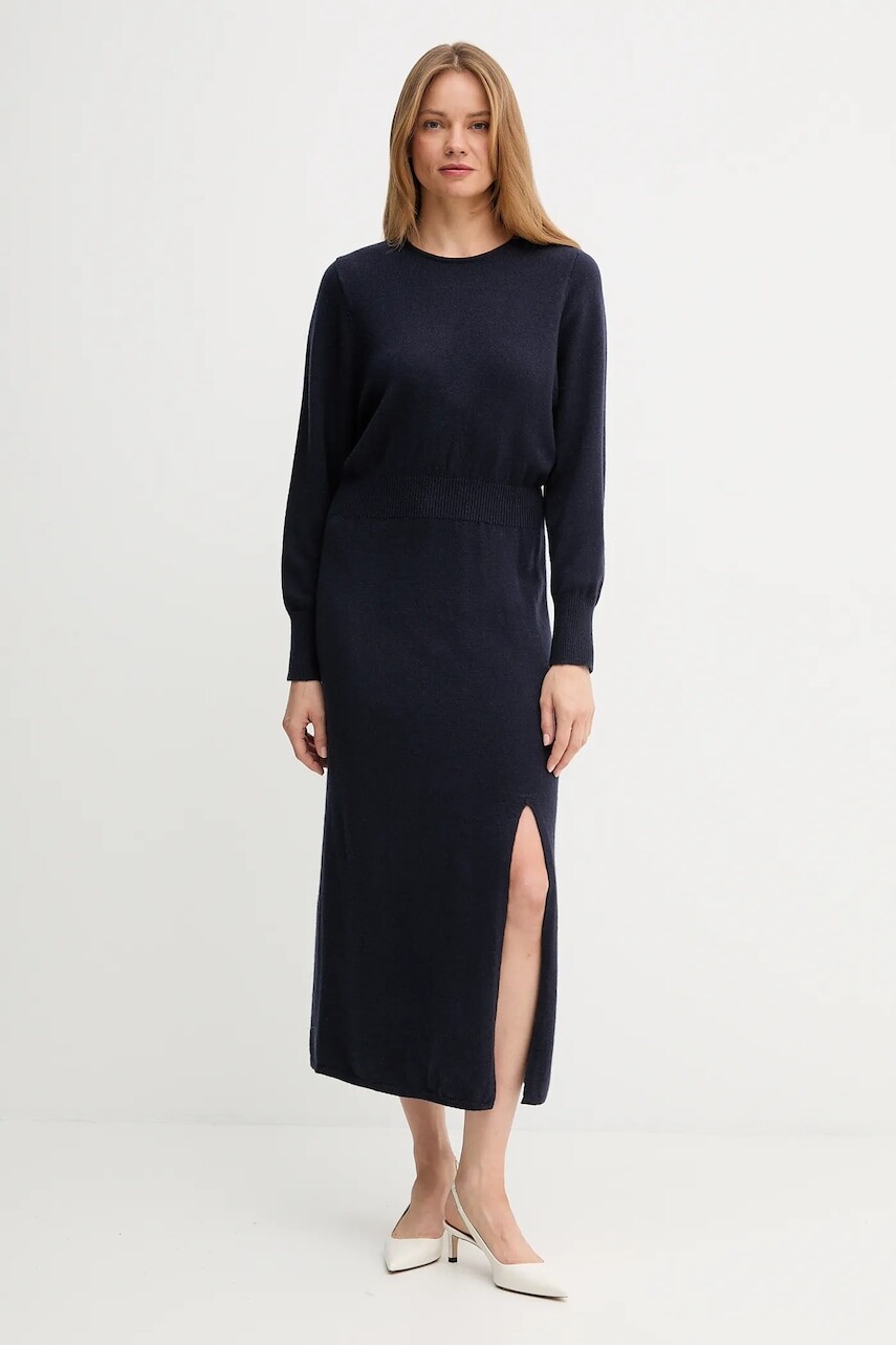 Vlnená sukňa OUI tmavomodrá farba, maxi, priliehavé, 94484