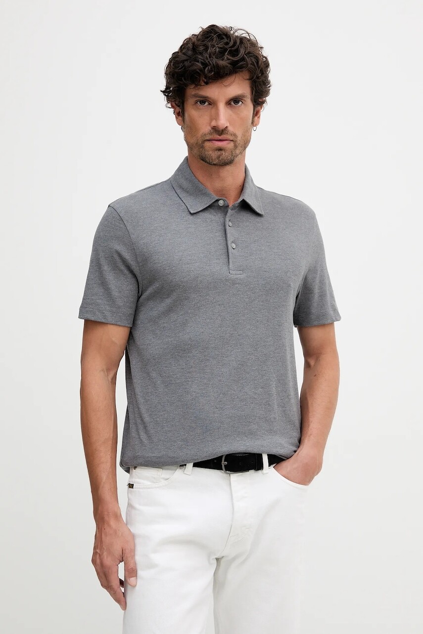 Polo tričko s prímesou hodvábu BOSS BECKHAM X BOSS šedá farba, jednofarebné, 50554093