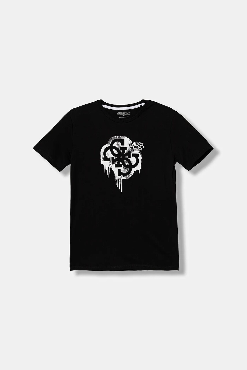 Detské bavlnené tričko Guess čierna farba, s potlačou, L5BI00 I3Z14