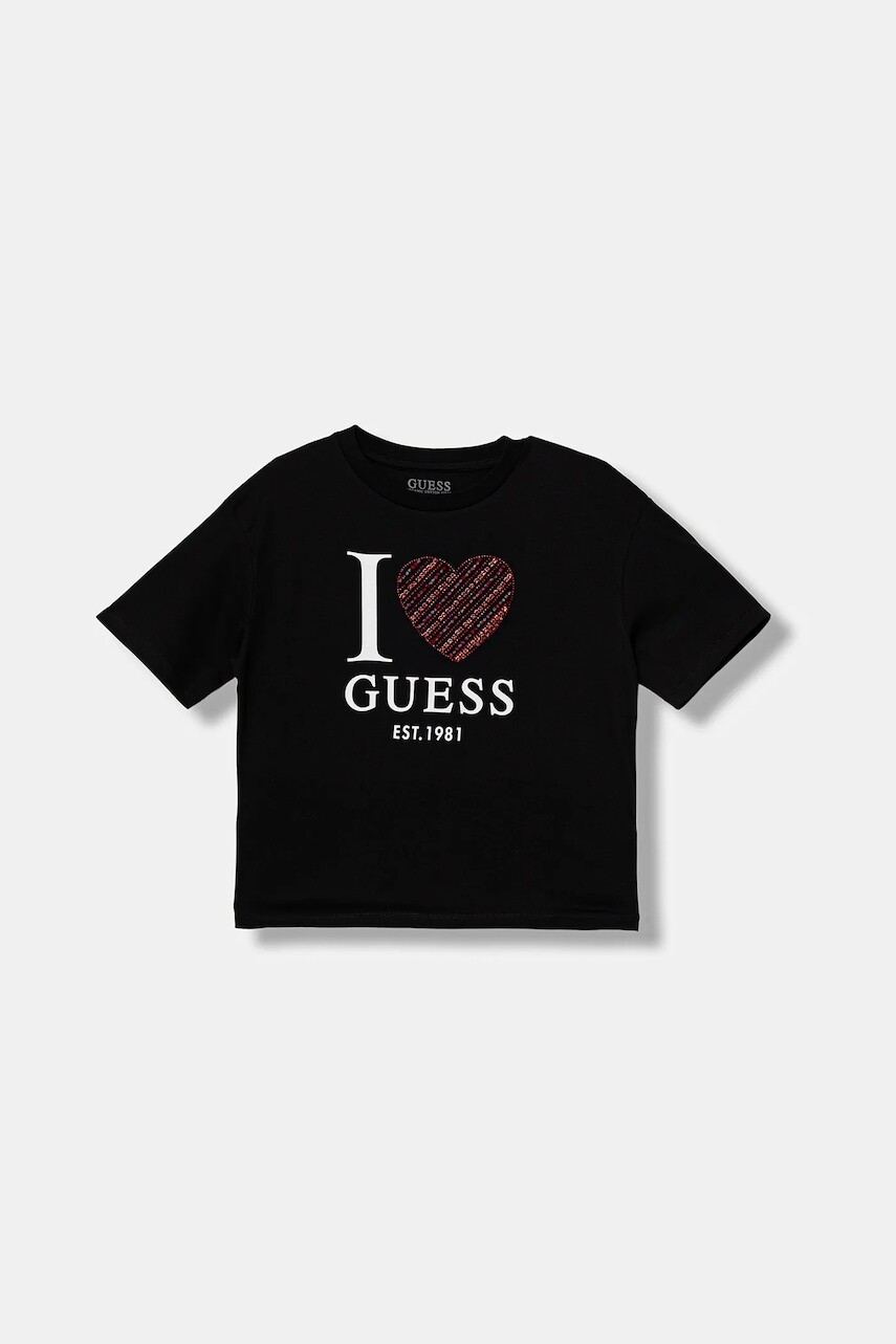 Detské bavlnené tričko Guess čierna farba, J5BI07 I3Z14