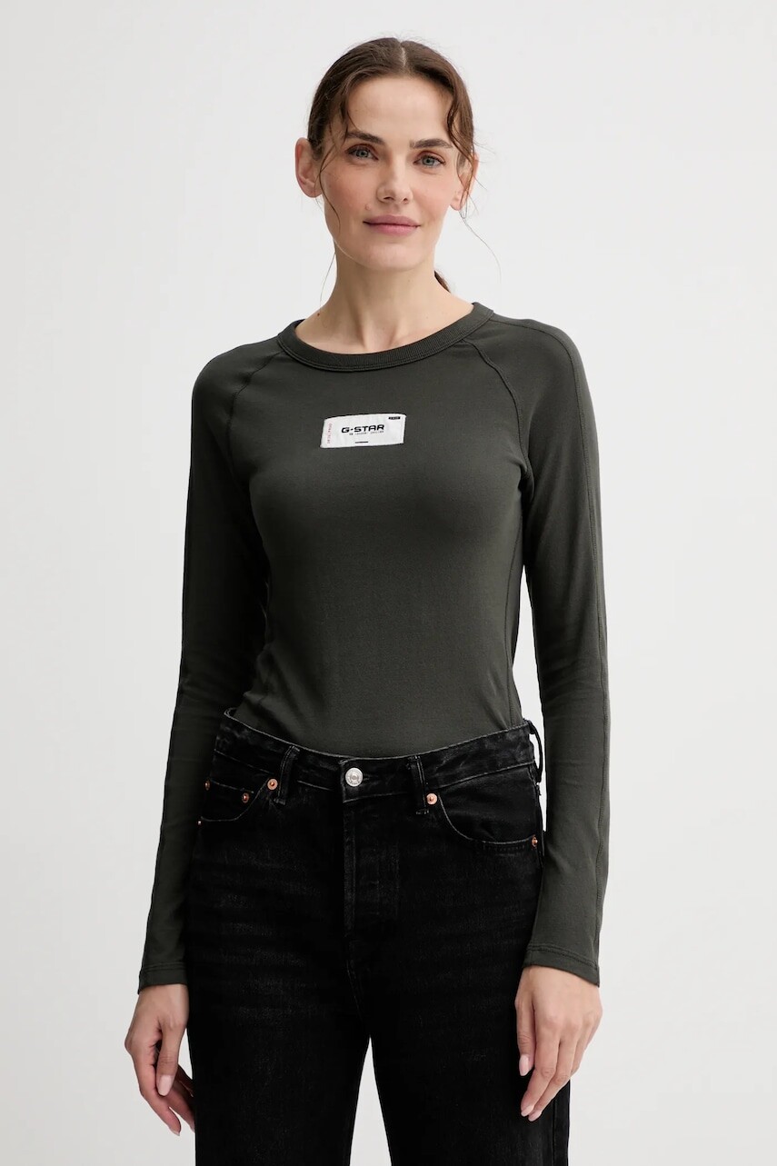 Bavlnené tričko s dlhým rukávom G-Star zelená farba, D27740.D961