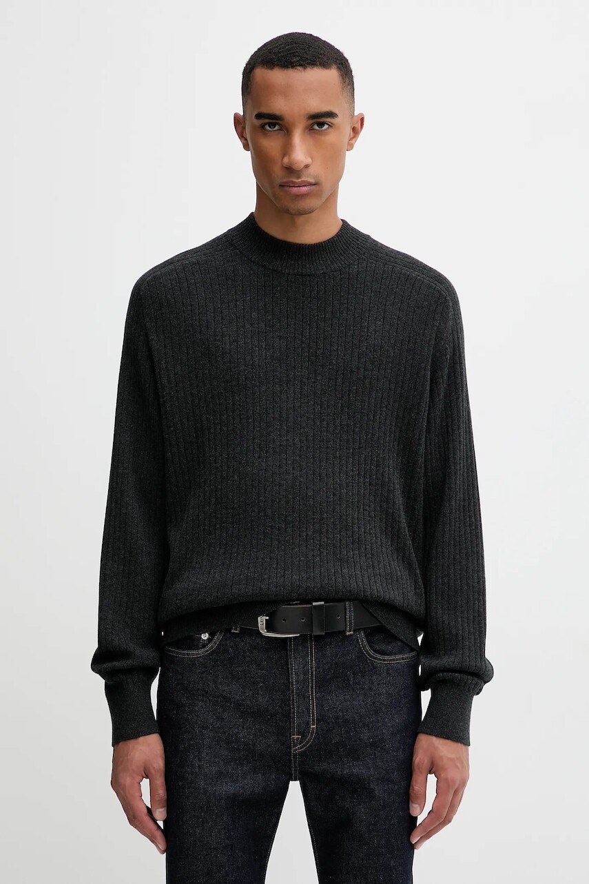 Vlnený sveter Filippa K šedá farba, ľahký, s polorolákom, 31699