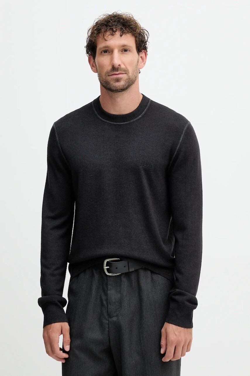 Vlnený sveter BOSS Orange čierna farba, ľahký, 50550534