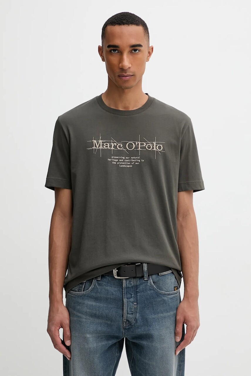 Bavlnené tričko Marc O'Polo pánske, zelená farba, s potlačou, 528230551196