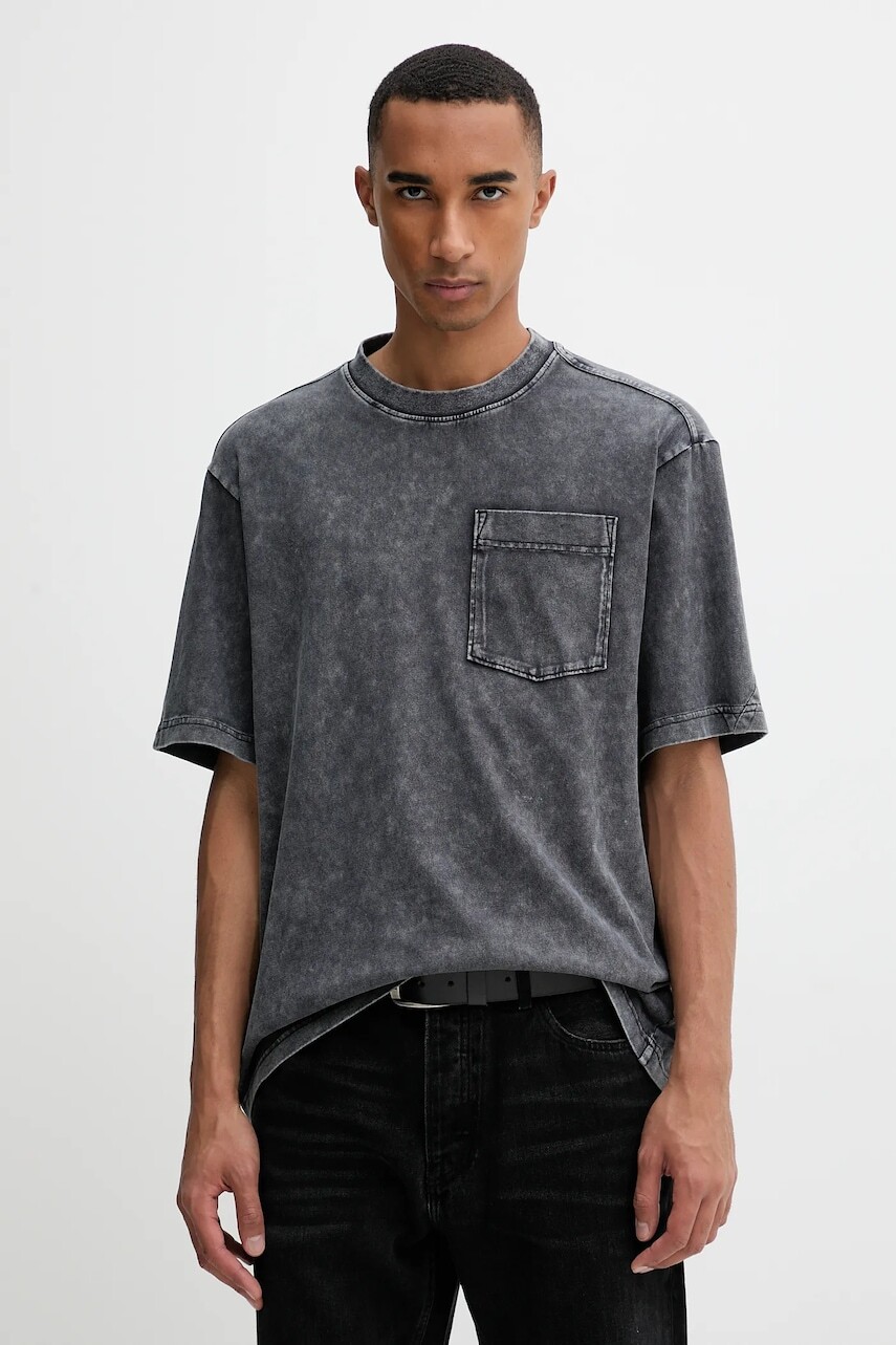 Bavlnené tričko G-Star pánske, šedá farba, vzorované, D26825.C756