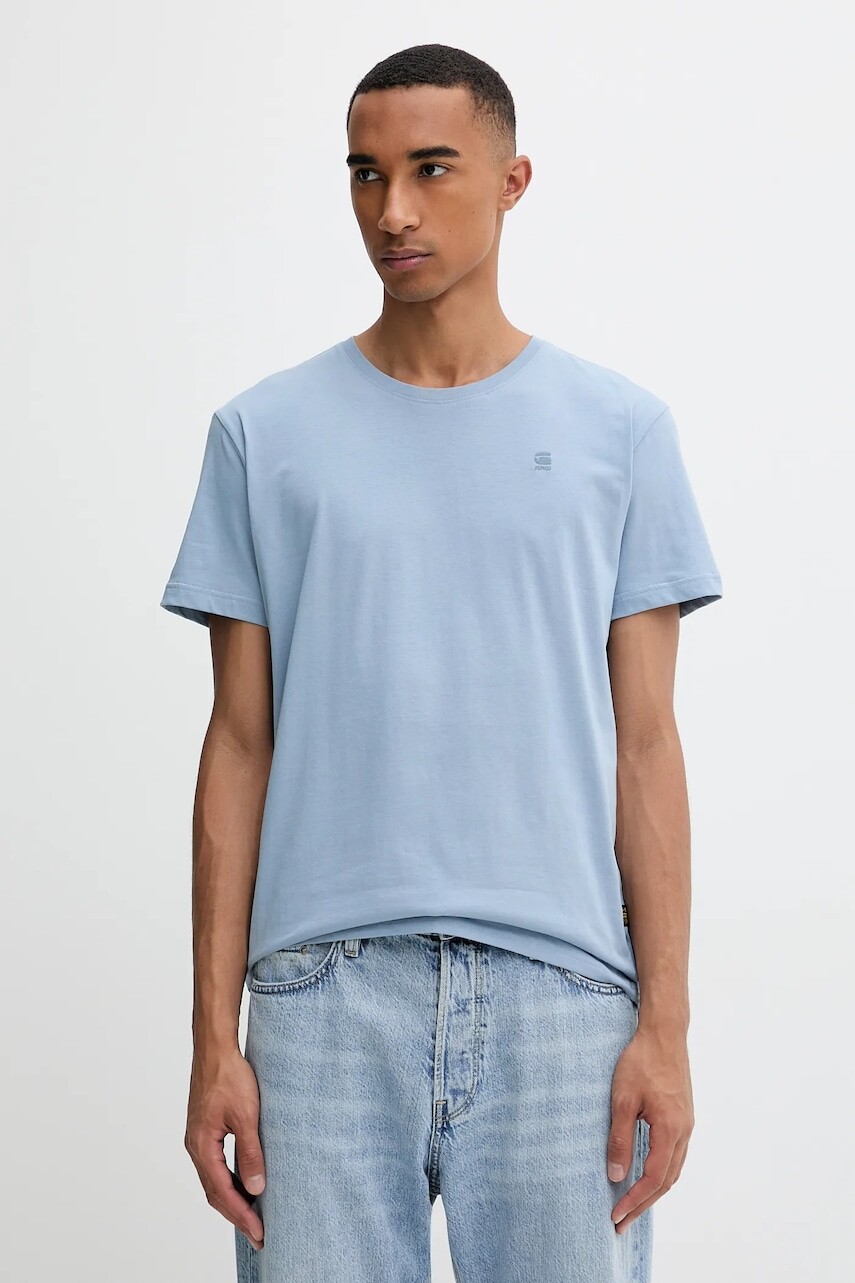 Bavlnené tričko G-Star pánske, modrá farba, s nášivkou, D16411.336