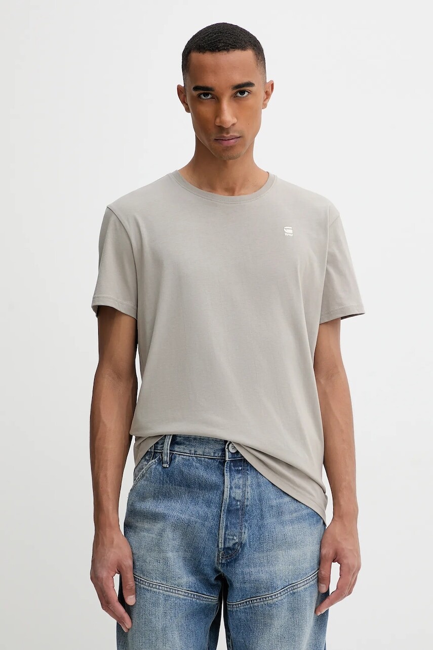 Bavlnené tričko G-Star pánske, šedá farba, s nášivkou, D24449-336