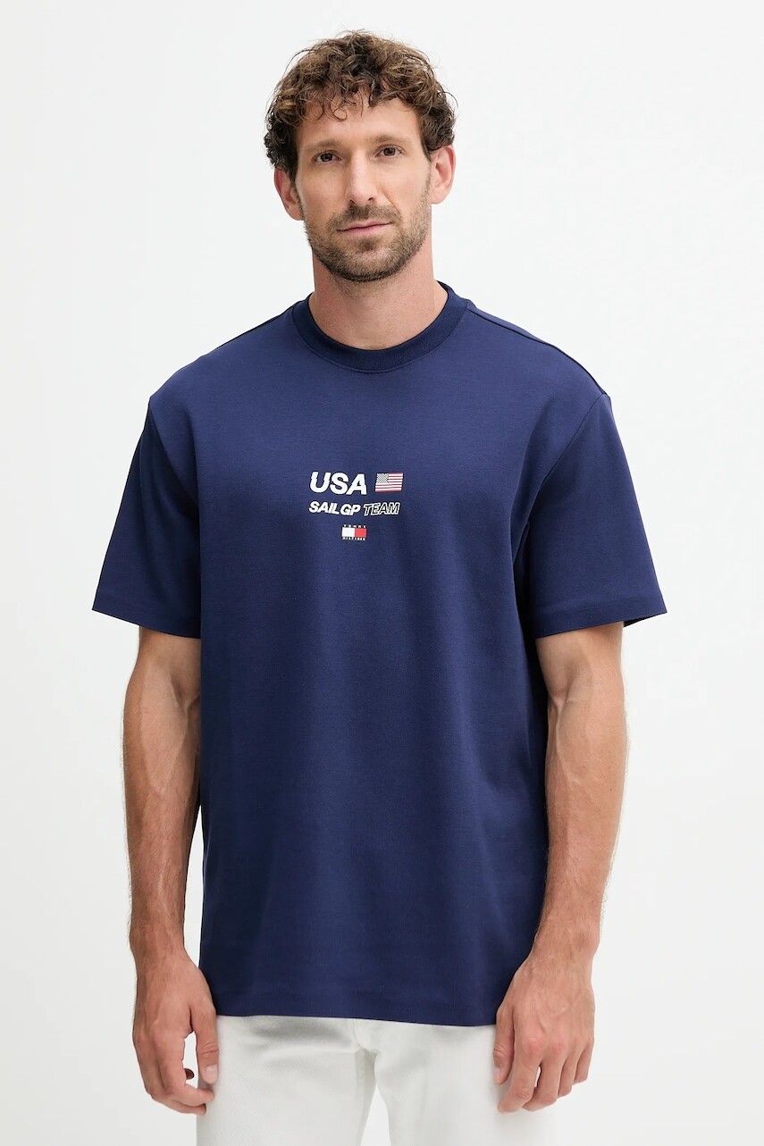 Tričko Tommy Hilfiger x SAIL GP pánske, tmavomodrá farba, s potlačou, MW0MW41417