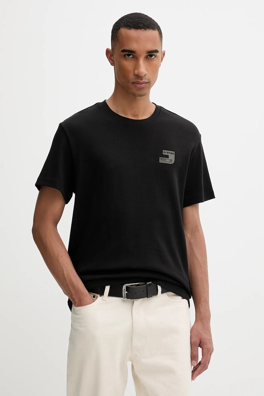 Bavlnené tričko G-Star pánske, čierna farba, s potlačou, D26821.D976