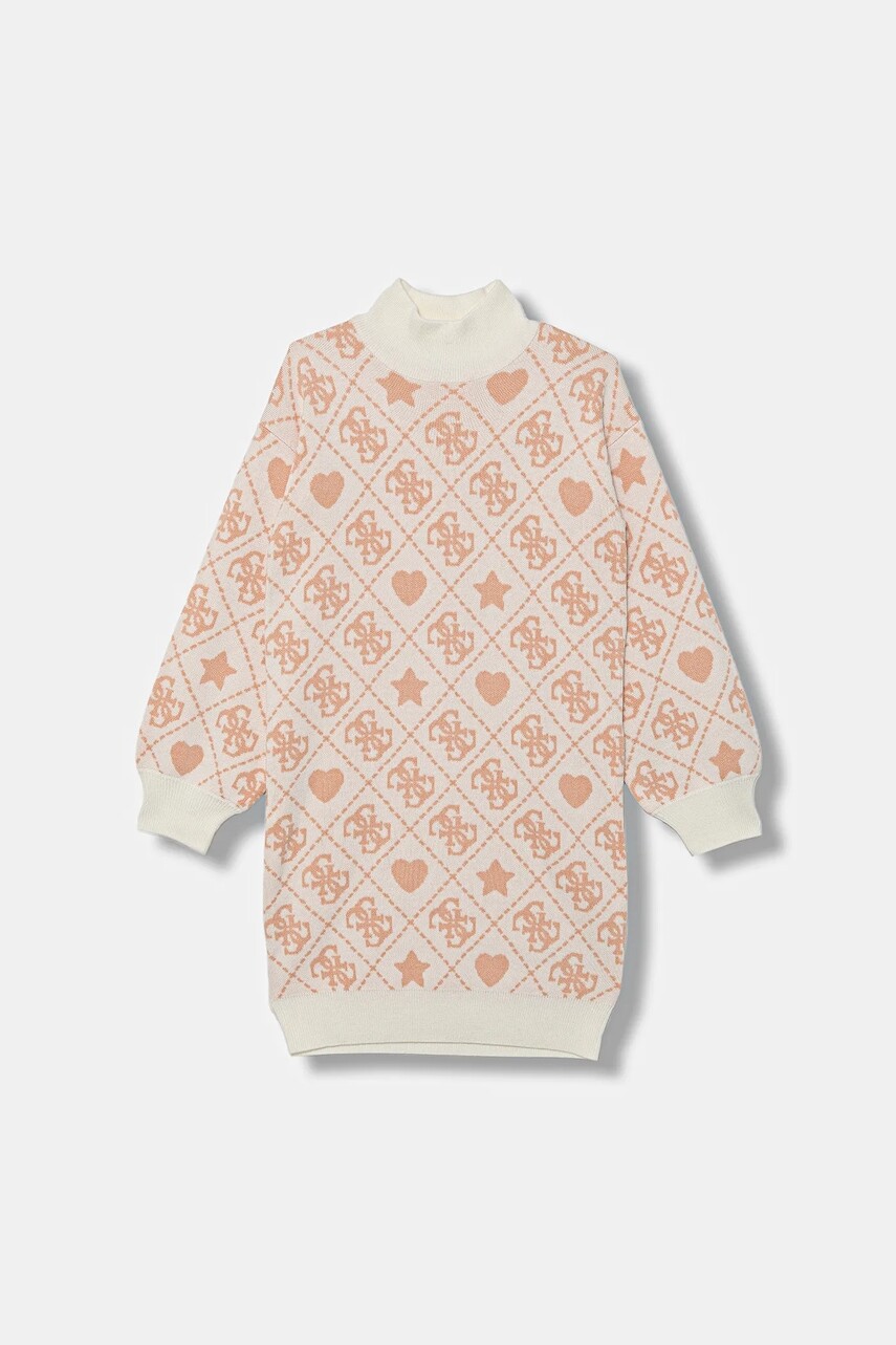 Dievčenské šaty s prímesou vlny Guess oranžová farba, mini, rovný strih, J5BK03 Z3K10