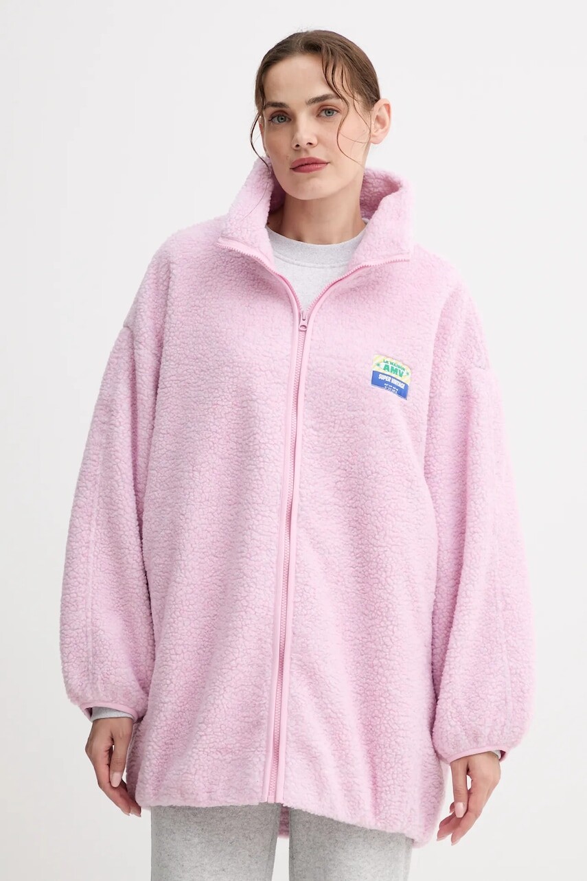Bunda American Vintage ružová farba, prechodná, oversize, HOK17A