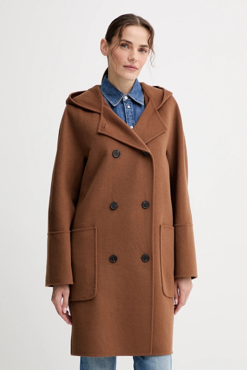 Vlnený kabát Marc O'Polo hnedá farba, 508005171065