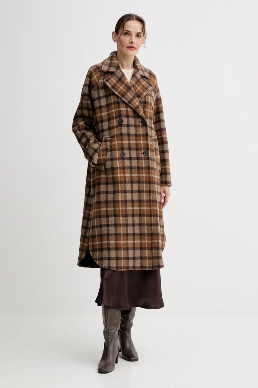 Vlnený kabát Marc O'Polo hnedá farba, 508018371151