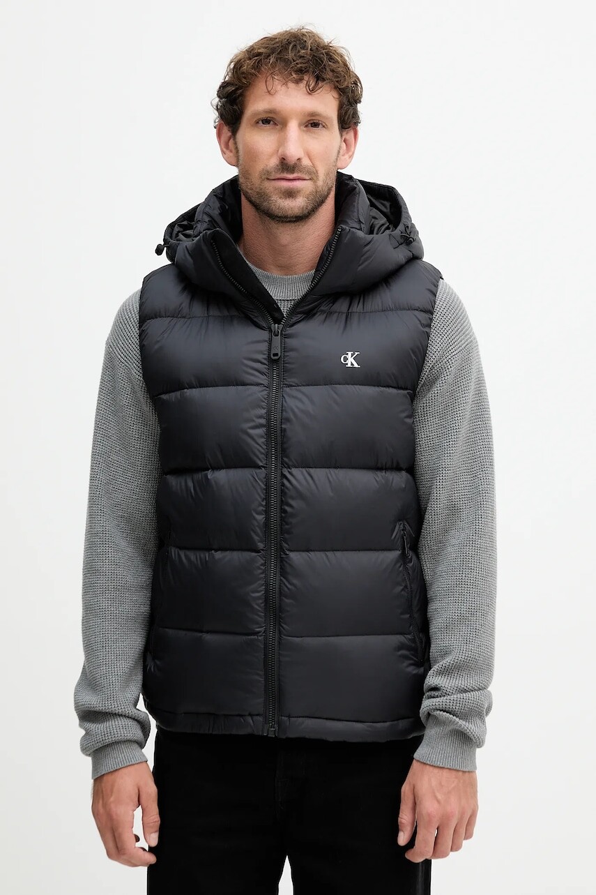Páperová vesta Calvin Klein Jeans čierna farba, zimná, LV04RD531G