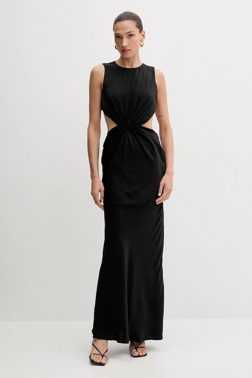 Šaty Bardot čierna farba, maxi, rovný strih, 59915DB