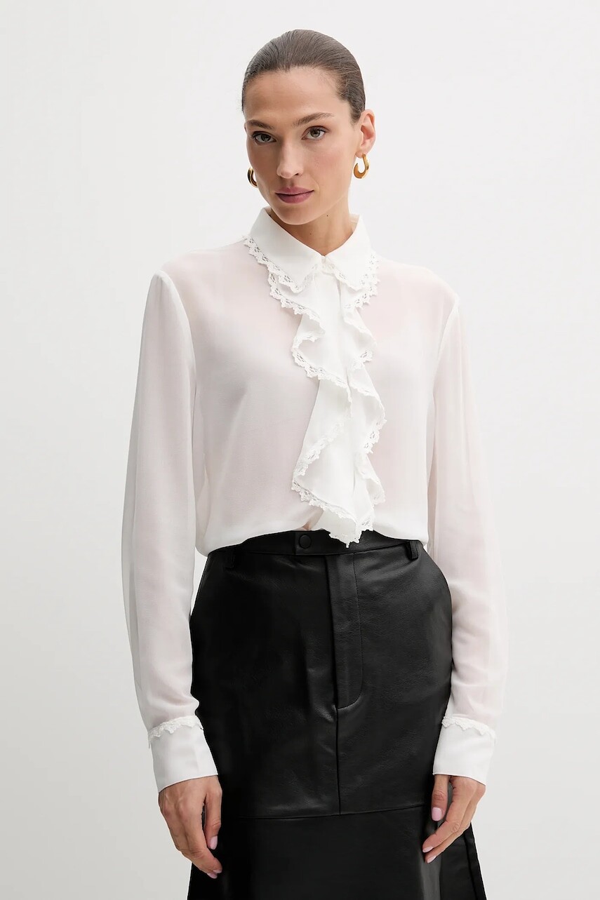 Košeľa Bardot béžová farba, voľný strih, s klasickým golierom, 59945TB