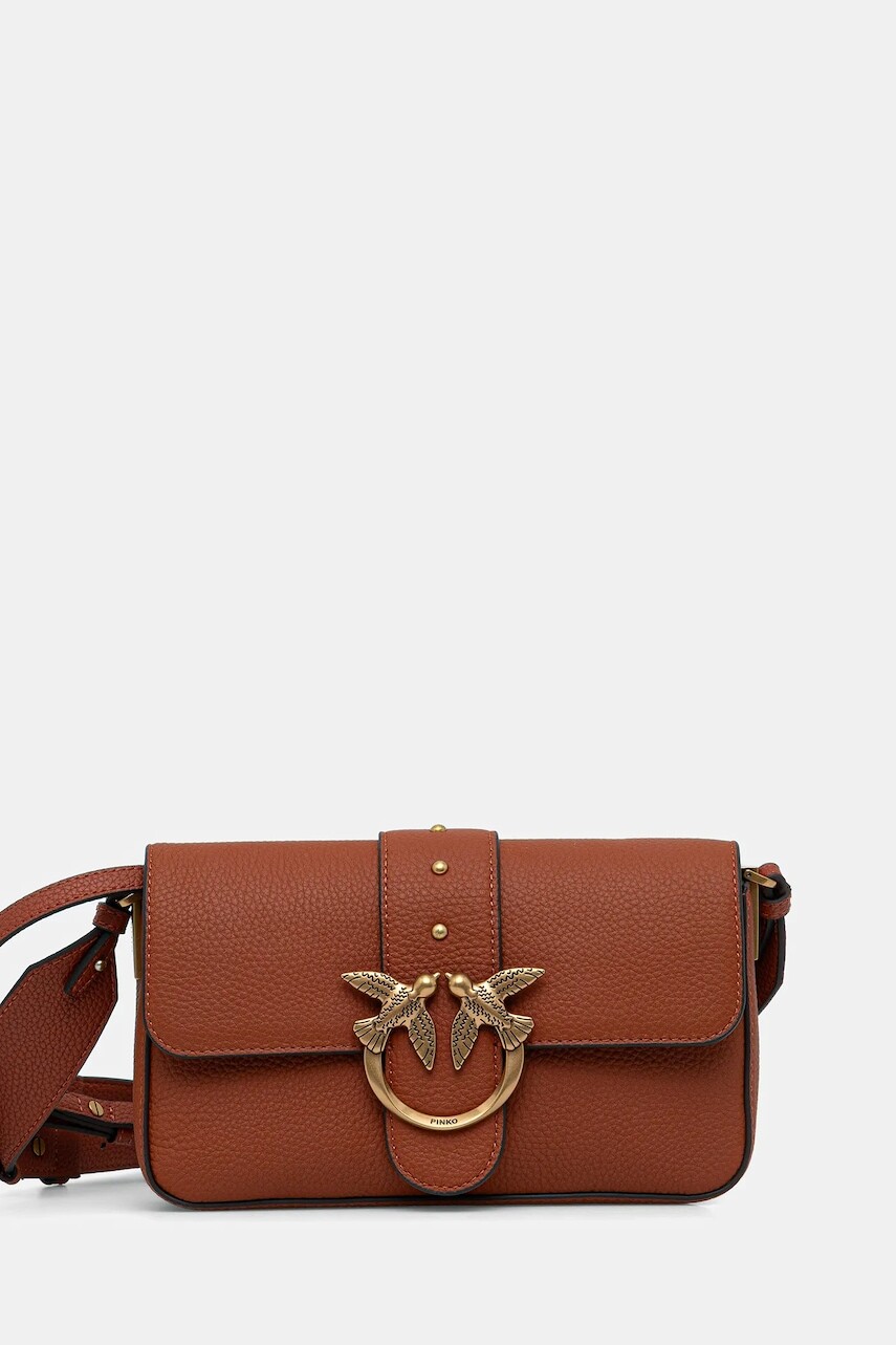 Kožená kabelka Pinko hnedá farba, 104340 A2OX