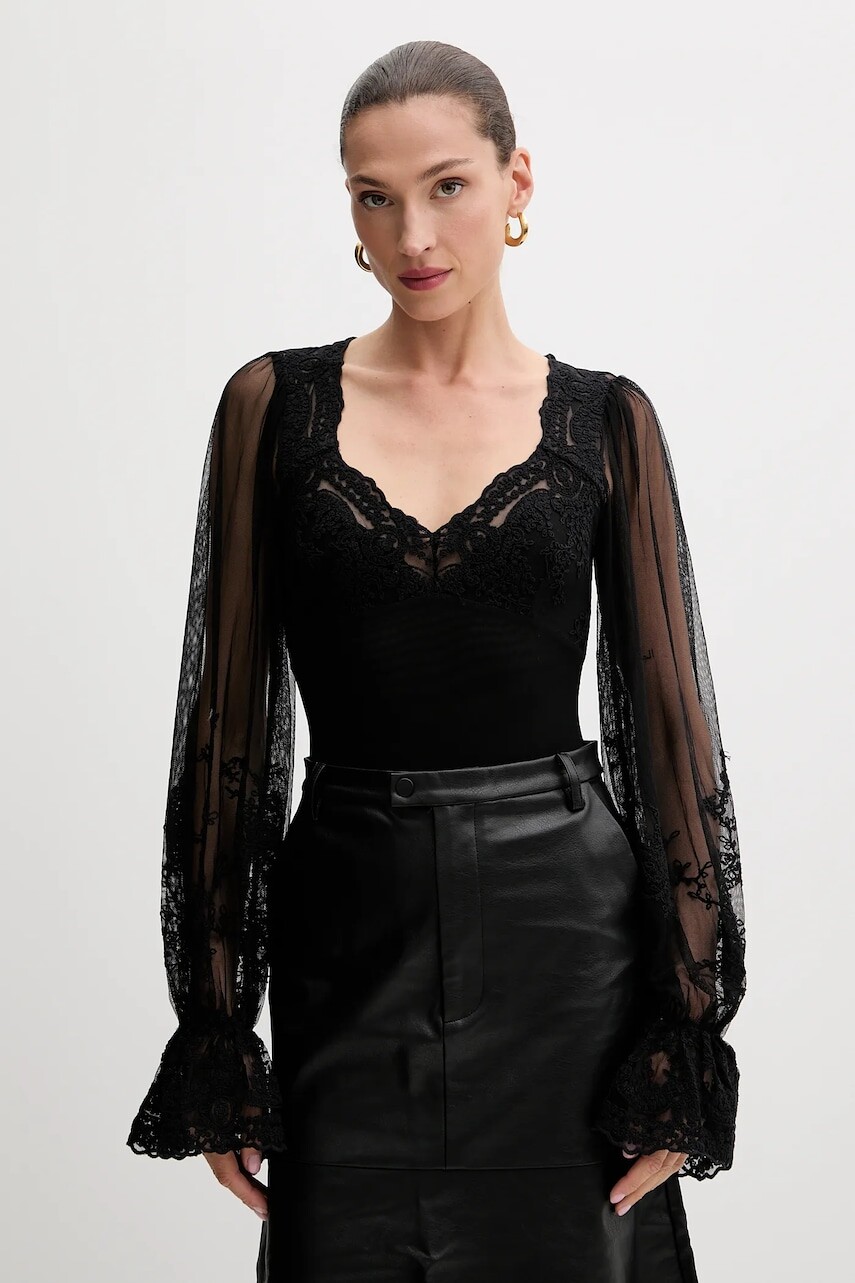 Blúzka Bardot čierna farba, vzorovaná, 60075TB