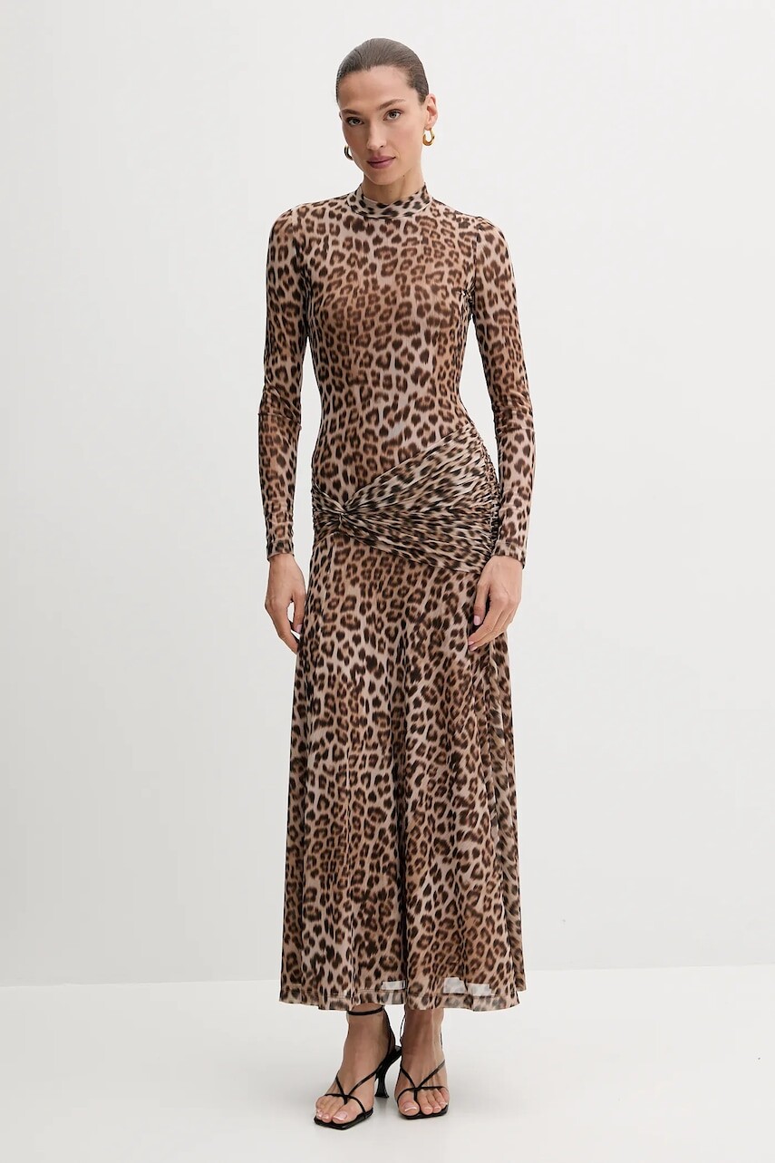 Šaty Bardot hnedá farba, maxi, áčkový strih, 58853DB8